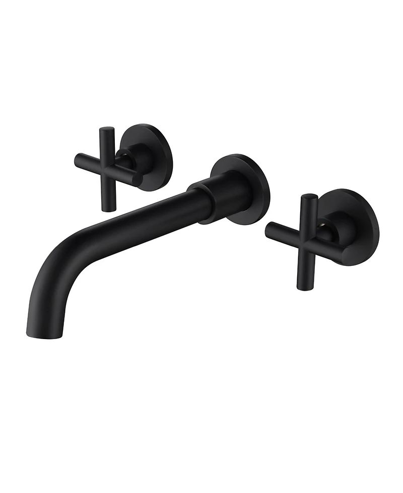 Thirtypeachy Wall Mounted Bathroom Sink Faucet, Solid Brass with Dual Cross Handles and Drip-Free Cartridge