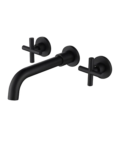 Thirtypeachy Wall Mounted Bathroom Sink Faucet, Solid Brass with Dual Cross Handles and Drip-Free Cartridge