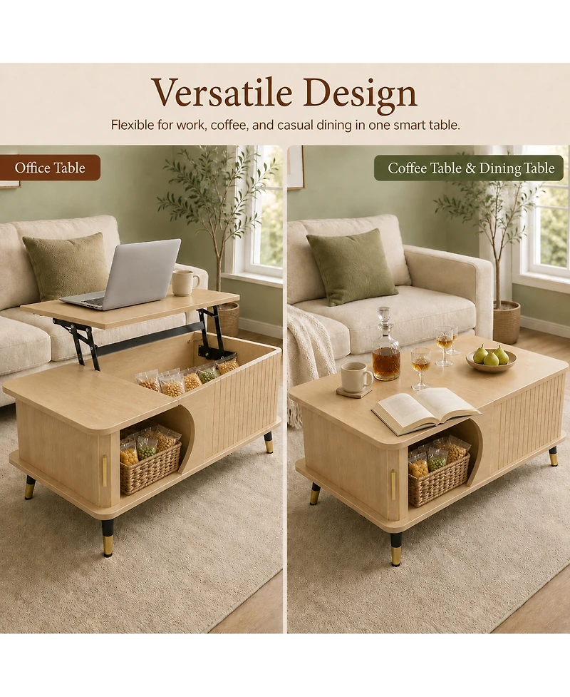 Streamdale Furniture Wood Lift Top Coffee Table with Hidden Compartment and Storage Shelf