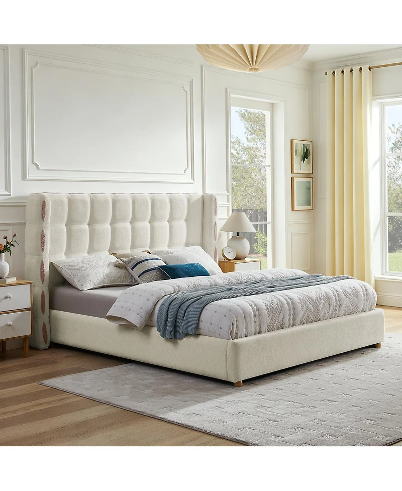 Streamdale Furniture King Size Waffle Wingback Gas Lift Storage Bed