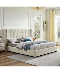 Streamdale Furniture King Size Waffle Wingback Gas Lift Storage Bed
