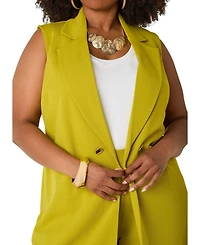 Ashley Stewart Plus Button-Embellished Open-Front Notched-Lapel Vest