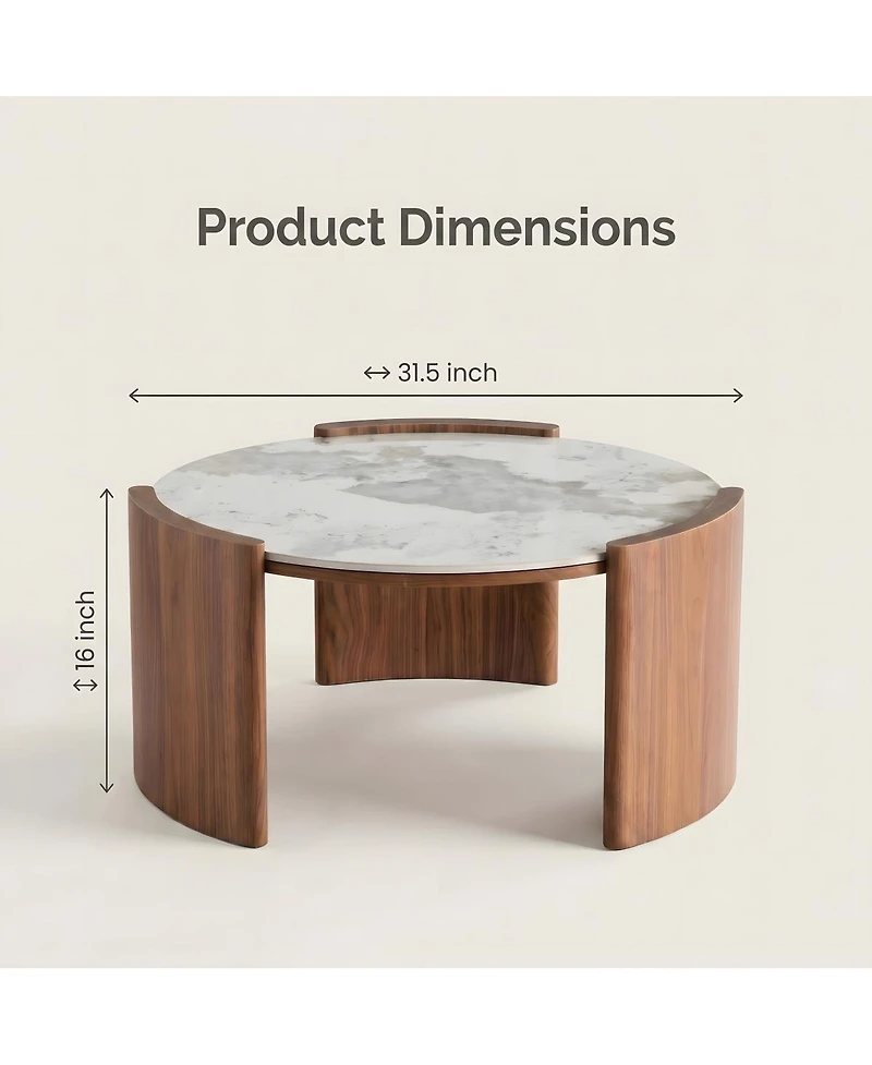 Streamdale Furniture Luxury Pandora Marble Sintered Stone Coffee Table with Walnut Legs