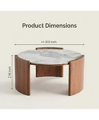 Streamdale Furniture Luxury Pandora Marble Sintered Stone Coffee Table with Walnut Legs