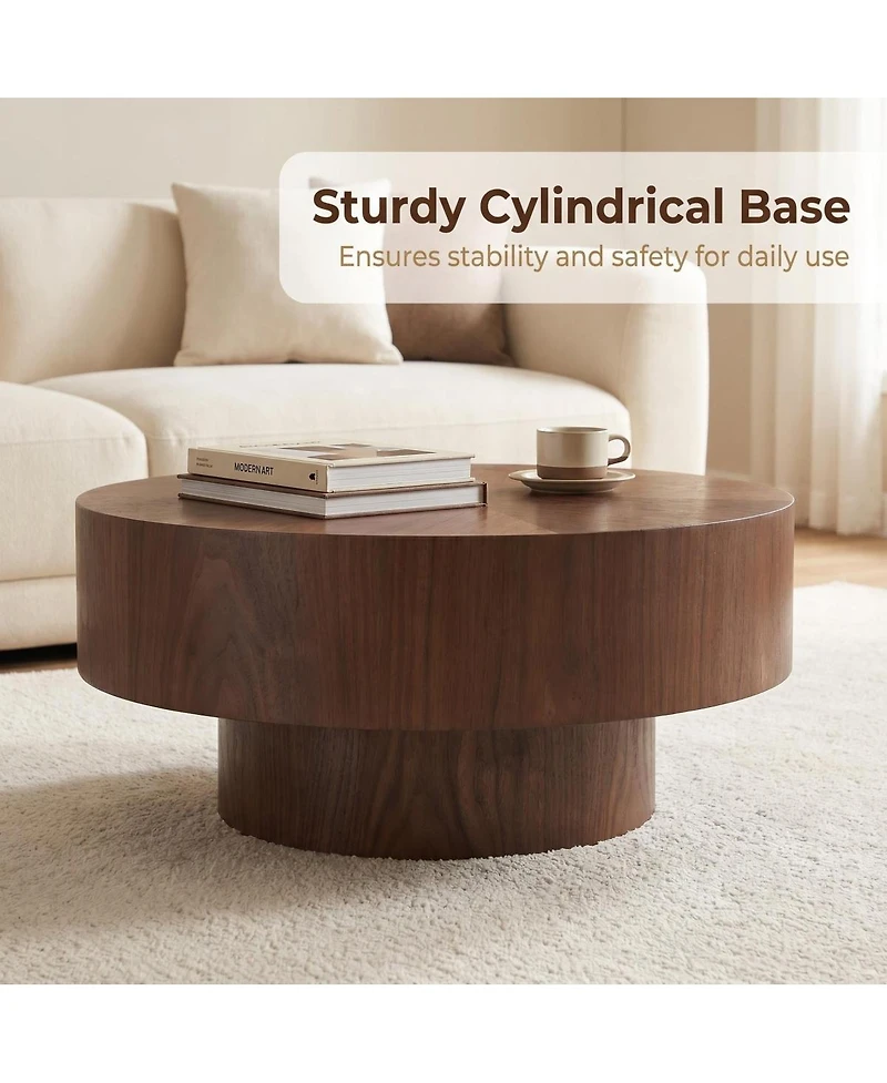 Streamdale Furniture Round Wood 31.49" Coffee Table for Living Room, Walnut