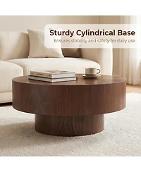 Streamdale Furniture Round Wood 31.49" Coffee Table for Living Room, Walnut