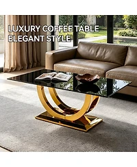 Streamdale Furniture Modern 50" Rectangular Coffee Table with Glass Top and Gold Base