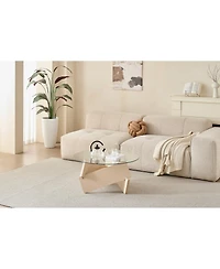Streamdale Furniture Modern Round Farmhouse Coffee Table with Tempered Glass Top, Natural Wood