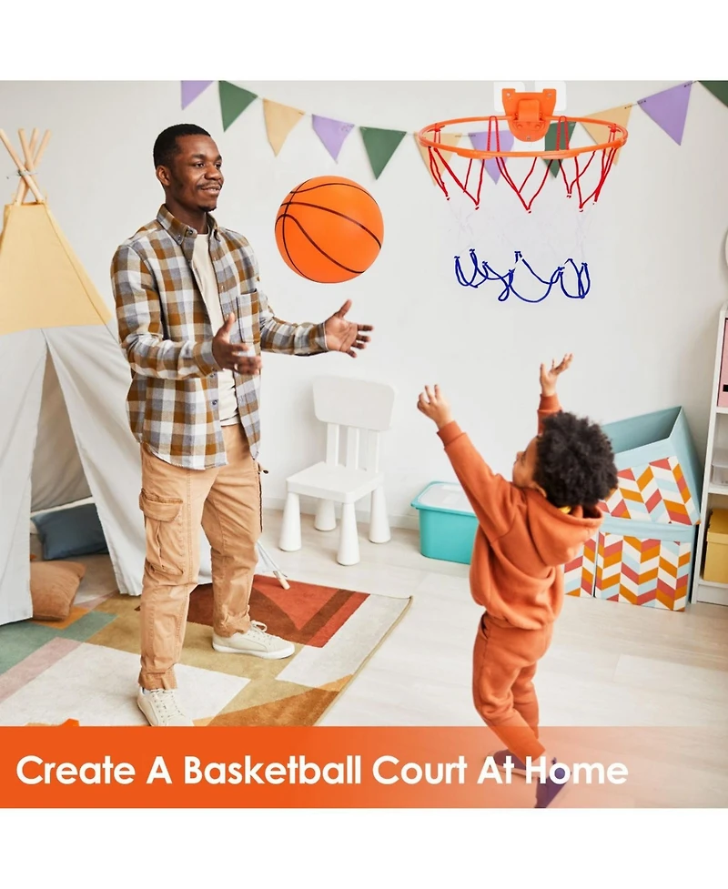 Zeny Silent Basketball with Ball Hoop Foam Bouncing Silent Basketball Uncoated High Density Foam Ball Indoor Low Noise Training Ball