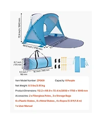 Zeny Beach Tent Sun Shelter for 6 Person, Upf 50 Plus Protection, Portable Sun Shade Canopy with Carrying Bag and Sand Pockets