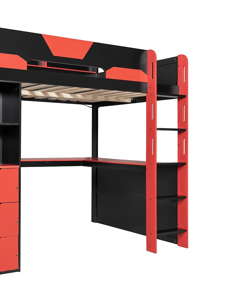 Streamdale Furniture Full Size Wooden Gaming Loft Bed with Desk, Rgb Lights and Usb