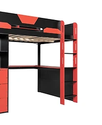 Streamdale Furniture Full Size Wooden Gaming Loft Bed with Desk, Rgb Lights and Usb