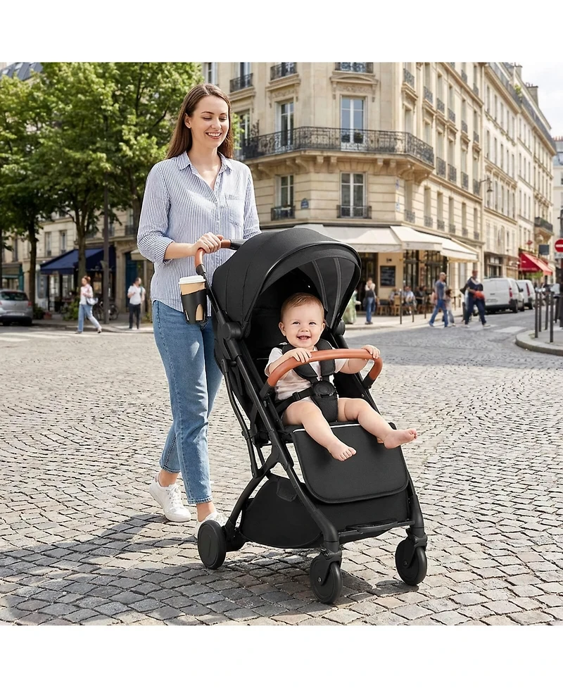 Costway Lightweight Baby Stroller with One-Hand Folding, Extendable Canopy