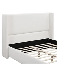 Streamdale Furniture Elegant White Fabric Upholstered Bed with Tall Headboard