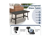 Boyel Living 4 Pieces Outdoor Rattan Conversation Set with Tempered Glass Coffee Table