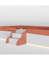 Streamdale Furniture Queen Upholstered Floor Bed with Fence and Led Lights