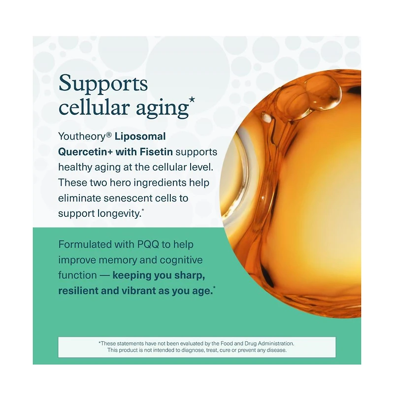 Youtheory Longevity Liposomal Quercetin Plus with Fisetin Capsule, 90 Vegetarian Capsules, Powerful, Senolytic Support for Healthy Agin