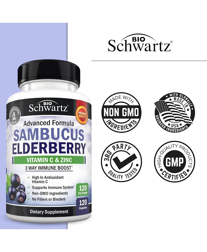 BioSchwartz Elderberry with Vitamin C and Zinc Capsules, 120 Count