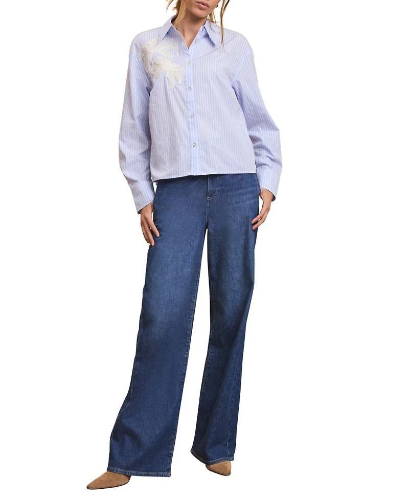 Mint Velvet Women's Long-Sleeve Stripe Embroidered Shirt