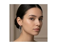Genevive Radiant White Gold Plated Cz Black Plated Slim Hoop Earrings