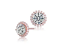 Genevive Sterling Silver White Gold Plating with Clear Cubic Zirconia Button Stud Earrings