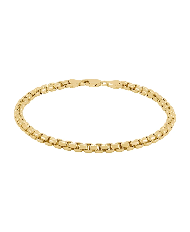 Italian Silver Solid Box Chain Bracelet in 18k Gold-Plated Sterling Silver