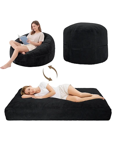 4 1 Bean Bag Chair for Adult, Large Beanbag with Memory Foam and Removable Cover, Oversized Ultra Soft Velvet Lazy Sofa Couch Bed