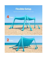Mountaintop Beach Tent Sun Shelter, UPF50+ Green Pop-Up Canopy, 6.6ft Tall, 10x10ft, Sandbags, Poles and Shovels for Camping and Beach Fishing