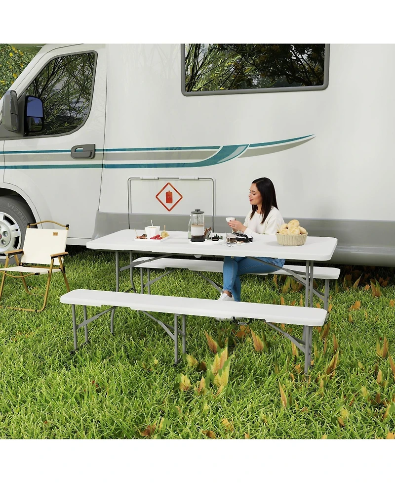 Mountaintop 6FT 3 Pieces Portable Camping Table and Chairs, Folding Picnic Table Bench Set with Carrying Handles for Bbq, Party