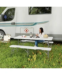Mountaintop 6FT 3 Pieces Portable Camping Table and Chairs, Folding Picnic Table Bench Set with Carrying Handles for Bbq, Party
