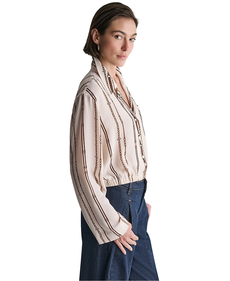 Bcbg Women's Collared Long-Sleeve Crop Button-Up Top