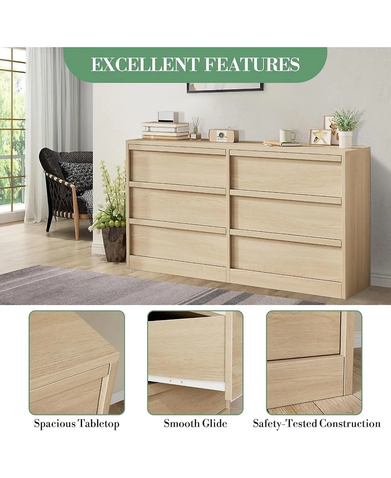 Modern 6-Drawer Chest, Large Storage Organizer for Bedroom Living Room Entryway, Sturdy Design with Smooth-Glide Drawers