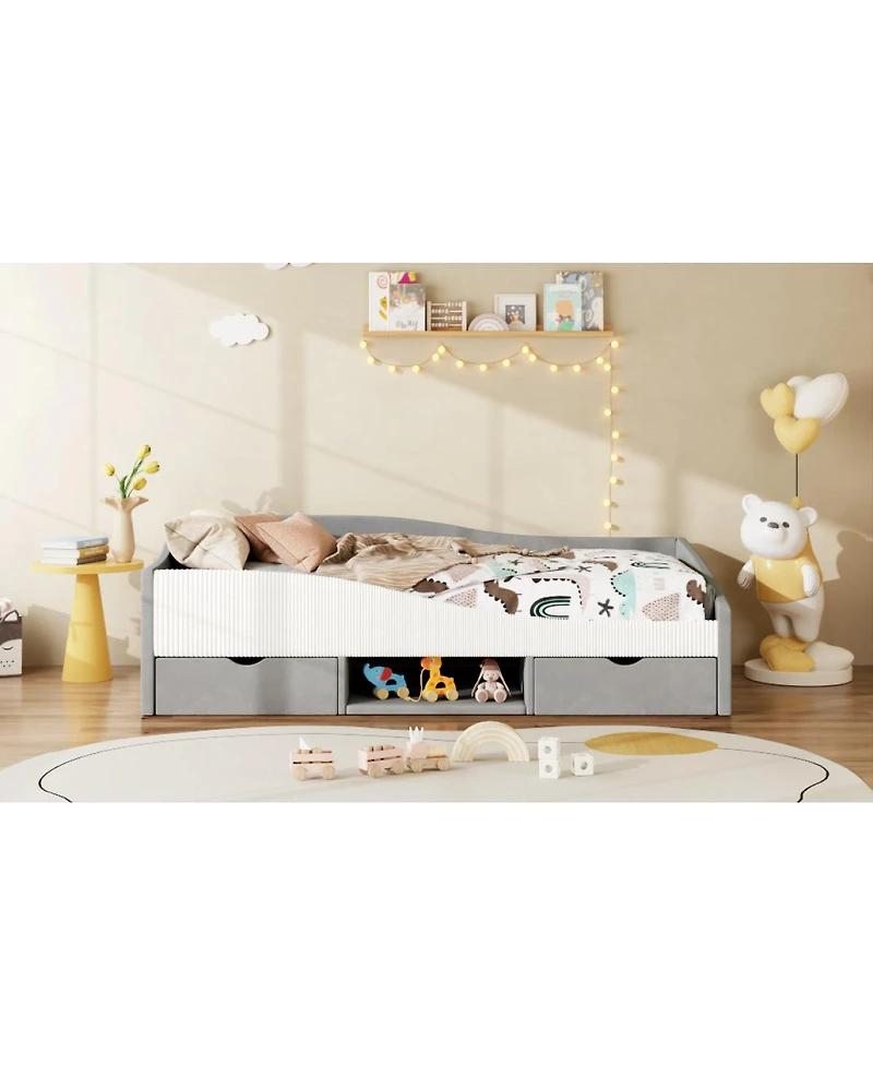 Streamdale Furniture Twin Size Upholstered Daybed Frame with 2 Storage Drawers