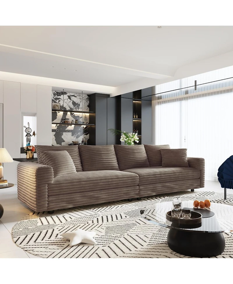 Streamdale Furniture Plush Corduroy 4-Seat Cloud Sofa with Ottoman