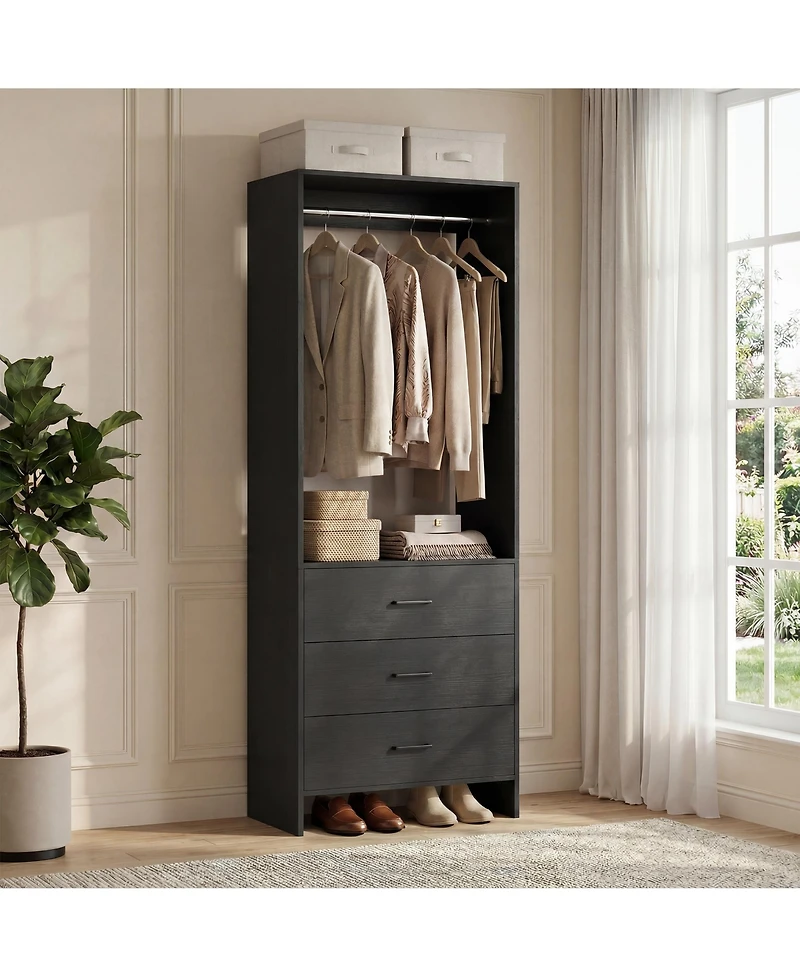 24" Freestanding Closet Organizer System with Hanging Rods and Drawers
