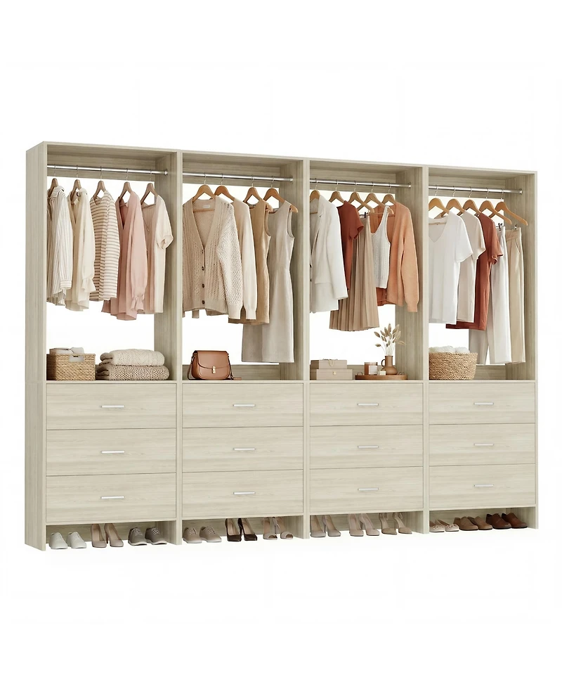 24" 4PC Freestanding Closet Organizer System with Hanging Rods and Drawers