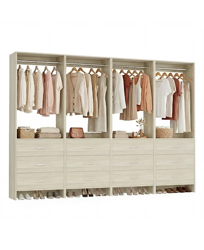 24" 4PC Freestanding Closet Organizer System with Hanging Rods and Drawers