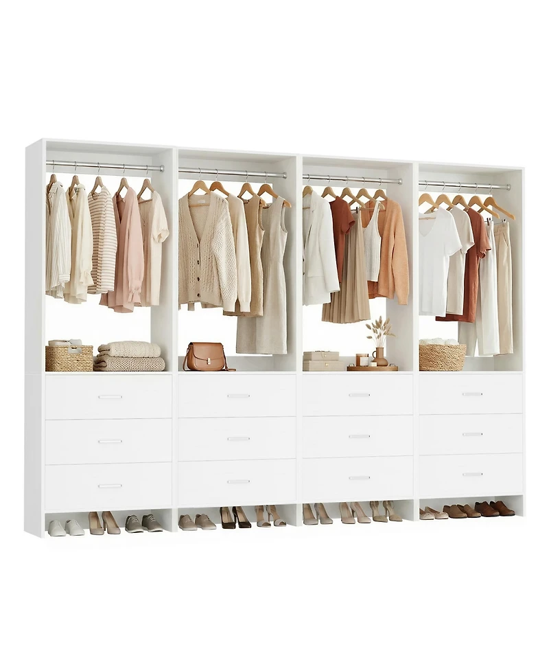 24" 4PC Freestanding Closet Organizer System with Hanging Rods and Drawers