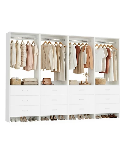 24" 4PC Freestanding Closet Organizer System with Hanging Rods and Drawers