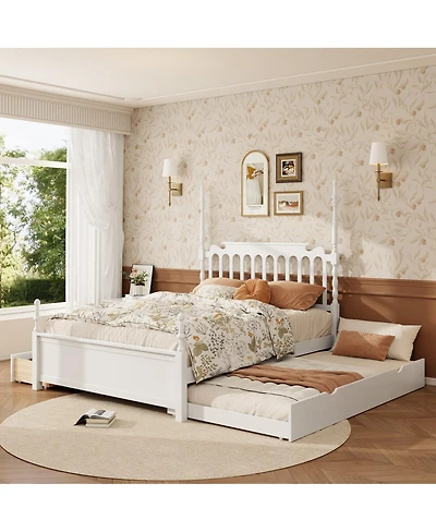 Streamdale Furniture Queen Size Platform Bed with Twin Xl Trundle and 2 Drawers