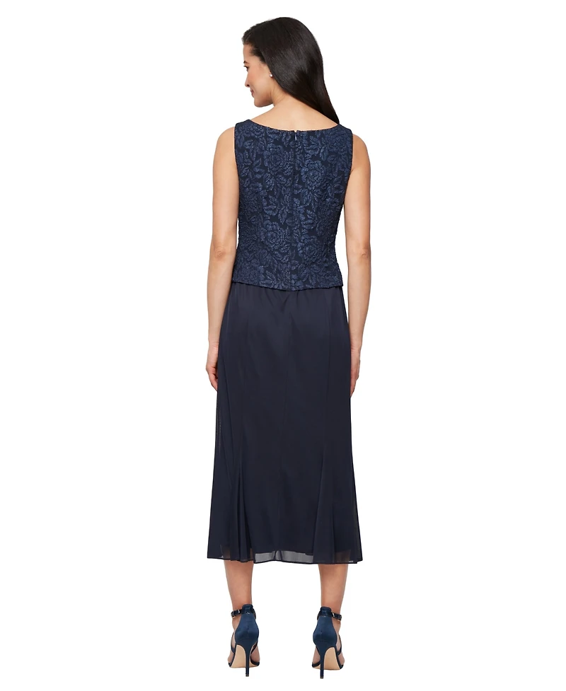 Alex Evenings Petite Square-Neck Textured Midi Dress and Jacket Set