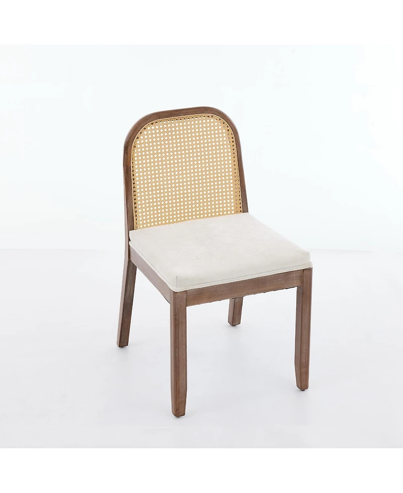 Flynama Set of 2 Curved Arched Cane Back Farmhouse Dining Chairs, Distressed Solid Wood Frame S-Spring Chenille Cushion