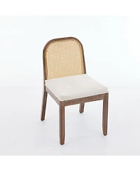 Flynama Set of 2 Curved Arched Cane Back Farmhouse Dining Chairs, Distressed Solid Wood Frame S-Spring Chenille Cushion