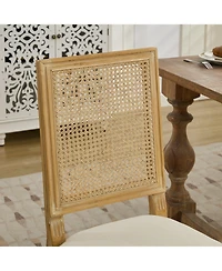 Flynama Set of 2 French Louis Square Rattan Back Carved Solid Wood Dining Chairs, Antique Finish 300 Lbs Weight Limit