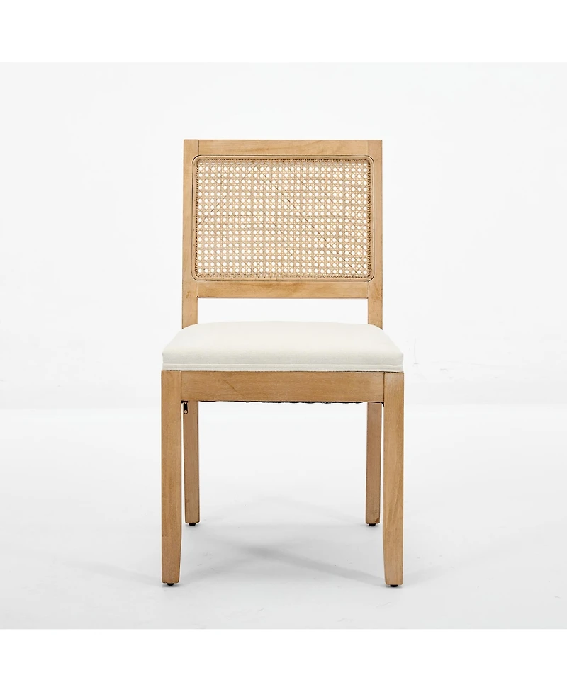 Flynama Set of 2 Farmhouse Cane Rattan Mid-Century Dining Chairs, Distressed Solid Hardwood Frame 300 Lbs Capacity