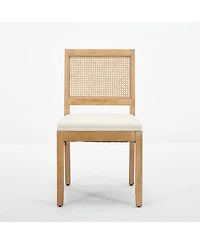 Flynama Set of 2 Farmhouse Cane Rattan Mid-Century Dining Chairs, Distressed Solid Hardwood Frame 300 Lbs Capacity