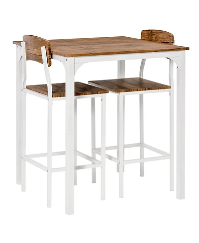 Flynama 3-Piece Industrial Bar Set, Square Steel Frame Table and 2 Stools with Footrests