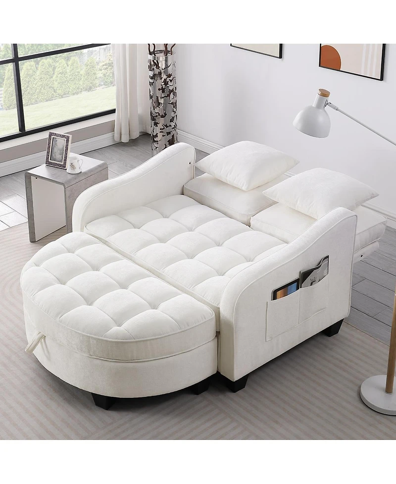 Streamdale Furniture Two-Seater Sofa Chaise with Storage Footrest and Pillows