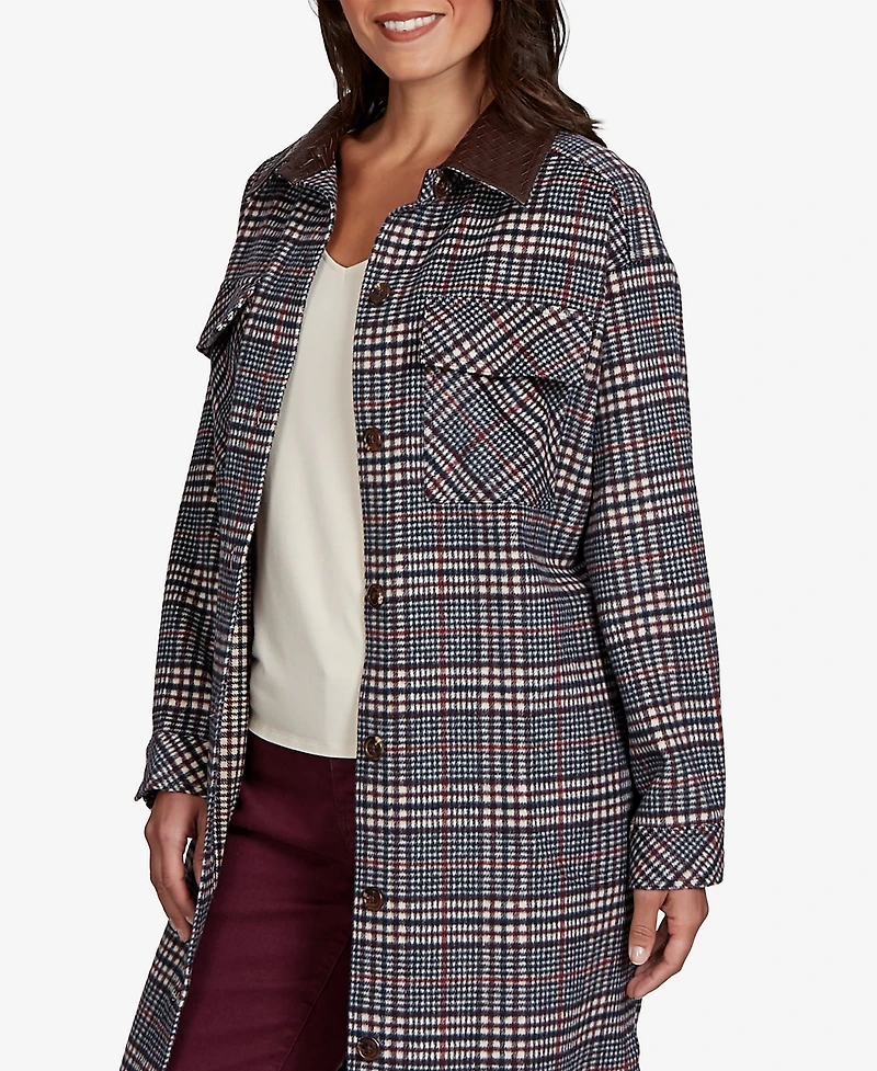 Ruby Rd. Petite Brushed Plaid Mid-Length Shirt Jacket