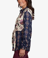 Ruby Rd. Petite Garden Tie-Front Long-Sleeve Floral-Print Blouse